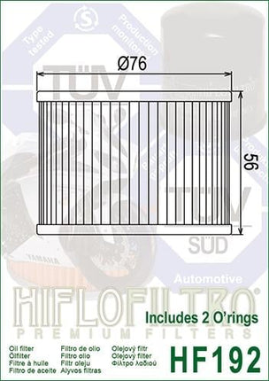 OIL FILTER HIFLO HF192, Triumph 121-00-31-T0-301