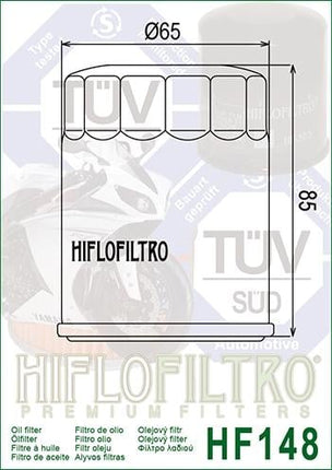 Oil Filter Hiflo HF148 Suzuki, 5JW-13440-00, 15400-PLM-A01PE, Honda