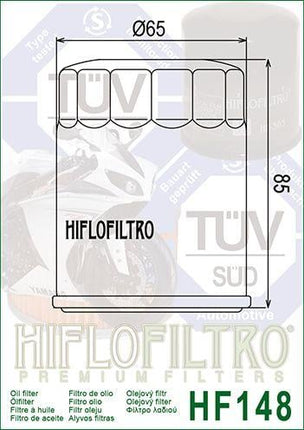 Oil Filter Hiflo HF148 Suzuki, 5JW-13440-00, 15400-PLM-A01PE, Honda