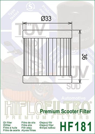 Oil Filter Hiflo HF181 Aprilia, Road 410229, Piaggio