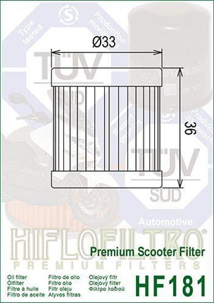 Oil Filter Hiflo HF181 Aprilia, Road 410229, Piaggio