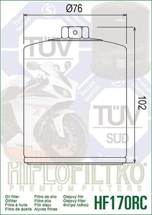 Oil Filter Hiflo HF170BRC Race, 63805-80A, 63805-80T, 63796-77, Road, 63806-83