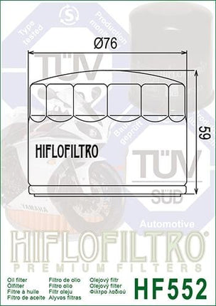Oil Filter Hiflo HF552 Mguzzi, 14153000 Road, Moto Guzzi