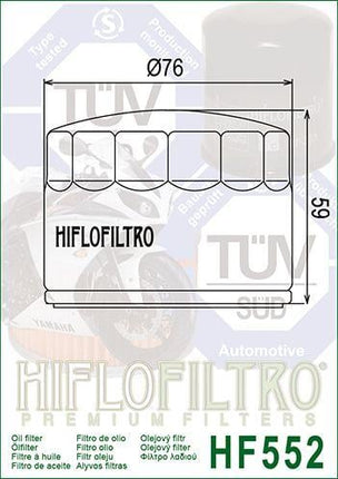 Oil Filter Hiflo HF552 Mguzzi, 14153000 Road, Moto Guzzi