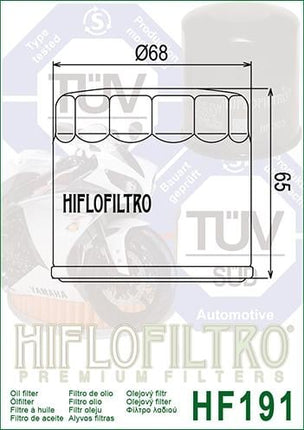 OIL FILTER HIFLO HF191 TRIUMPH, Triumph T1210200 ROAD, Peugeot 778117
