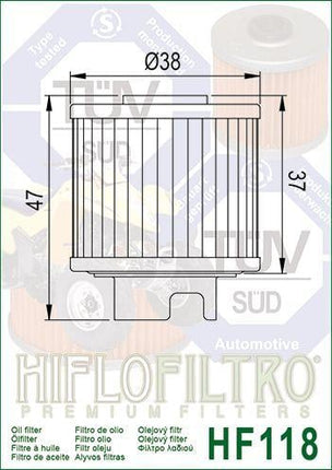 Oil Filter Hiflo HF118, Honda 15412-HB6-003