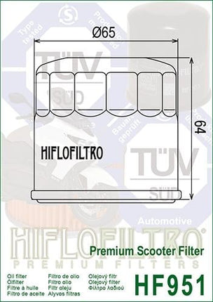 Oil Filter Hiflo HF951, Honda 15410-MCJ-000