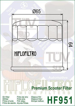 Oil Filter Hiflo HF951, Honda 15410-MCJ-000