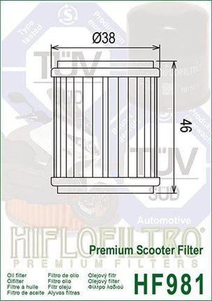 OIL FILTER HIFLO HF981, Yamaha 38B-E3440-00-00