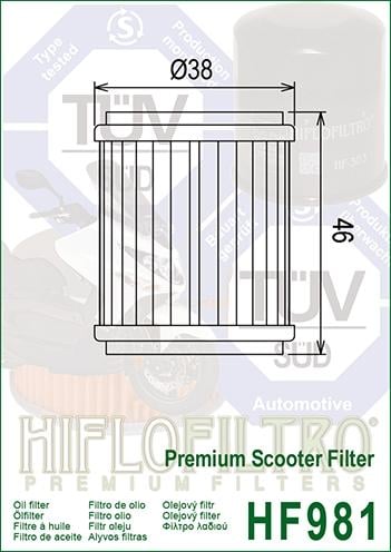 OIL FILTER HIFLO HF981, Yamaha 38B-E3440-00-00