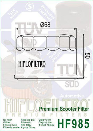 Oil Filter Hiflo HF985, Kymco 1541A-LBA2-E00