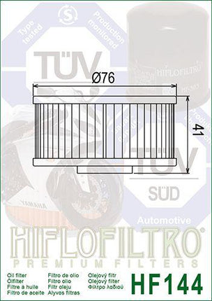 Oil Filter Hiflo HF144, 1L9-13441-11-00 Yamaha Road