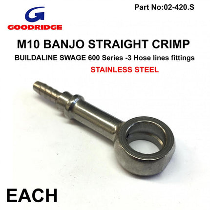 Banjo Straight Stainless 0*, Swage Crimp Fitting 600 Series -3, Goodridge S5092-03C
