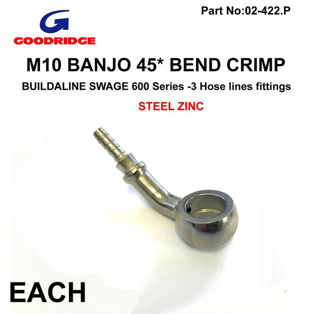 Banjo 45* Crimp Swage Plated, Goodridge S5094-03Z1 Ext.neck, Swage Crimp Fitting 600 Series -3