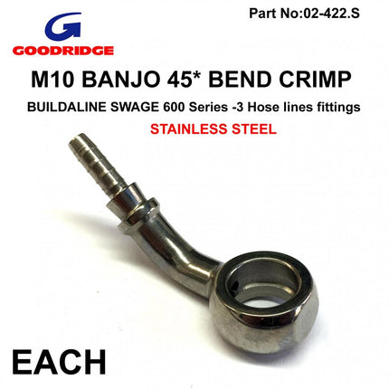 Banjo 45* Crimp Stainless, Goodridge S5094-03C, Swage Crimp Fitting 600 Series -3