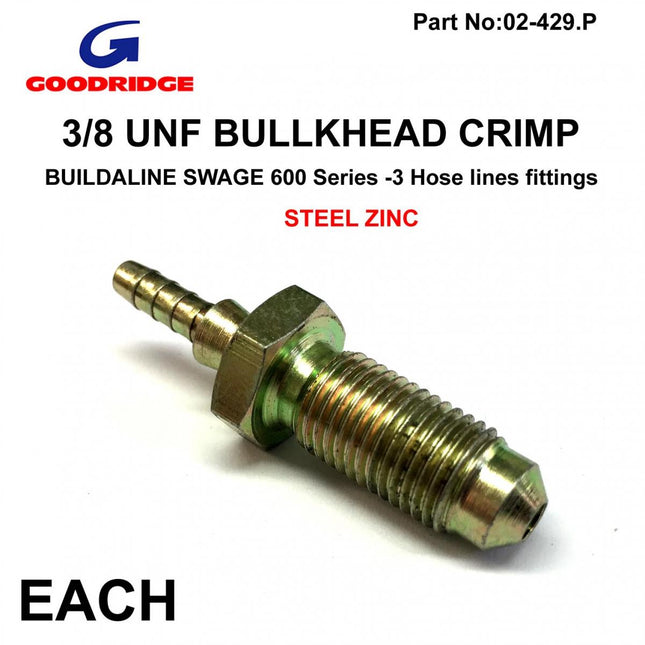 Bullkhead Male/male Adaptor, 3/8UNF Goodridge S443-03P, Swage Crimp Fitting 600 Series -3