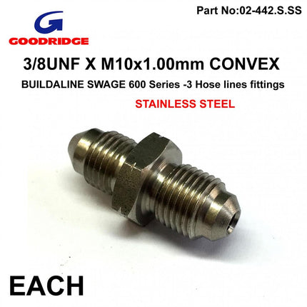 3/8 Unf to M10 x 1.00 Convex Adapter 305-03-31 600-03 Stainless Steel, 3/10100AS