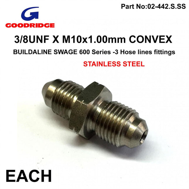 3/8 Unf to M10 x 1.00 Convex Adapter 305-03-31 600-03 Stainless Steel, 3/10100AS