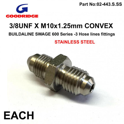 3/8UNF X M10x1.25mm Convex Gr, 305-03-32 Swage Crimp Fitting 600 Series -3, Goodridge / Stainless Steel