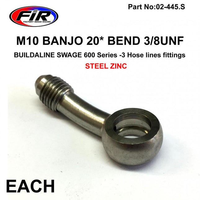 M10 Banjo 20* Bend 3/8UNF Fr, B593-03C Swage Crimp Fitting 600 Series -3, / Steel Staniless