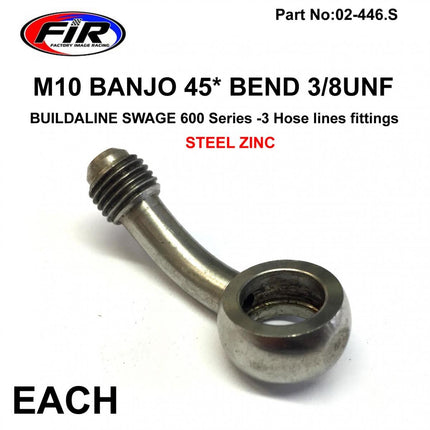 M10 Banjo 45* Bend 3/8UNF Fr, B594-03Z1 Swage Crimp Fitting 600 Series -3, / Steel Zinc