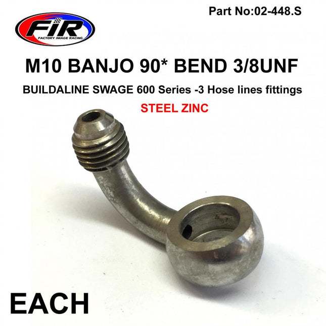 M10 Banjo 90* Bend 3/8UNF Fr, B599-03C Swage Crimp Fitting 600 Series -3, / Steel Zinc