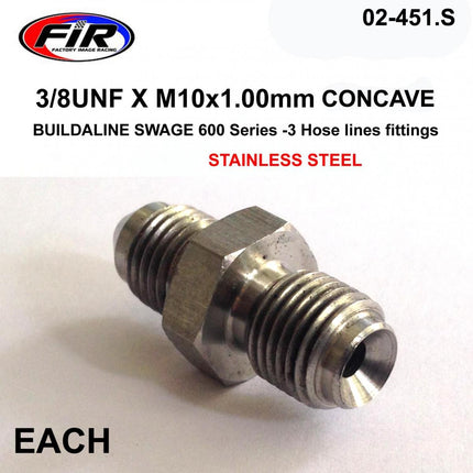3/8UNF X M10x1.00mm Concave Fr, Swage Crimp Fitting 600 Series -3, / Stainless Steel