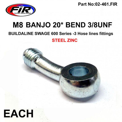 M8 Banjo 20* Bend 3/8UNF FIR, Swage Crimp Fitting 600 Series -3, / Steel Zinc