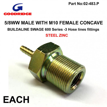 5/8ww Male / M10 Female Concve, Swage Crimp Fitting 600 Series -3, Goodridge S749-03-31P
