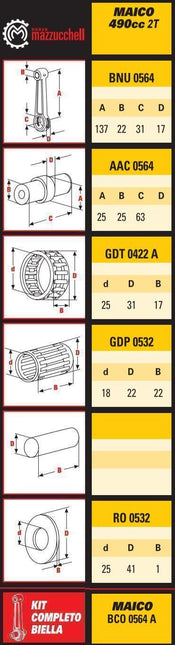 CONNECTING ROD KIT MAICO 440/490 with 63mm Long Pin Made in Italy
