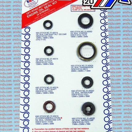 Oil Seal Set 01-11 Yzf Wrf 250, K&s 51-4042 Engine Yamaha