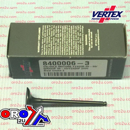 Valve Intake Steel, Vertex 8400006-3 98-00 YZF400 426, Outside Positions