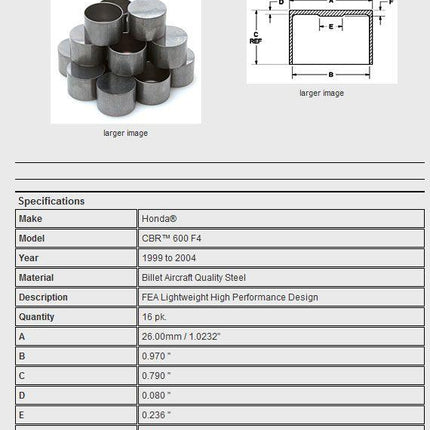 Tappet Cap SET/16 CBR600, Kibblewhite 30-30019, Road, Mc