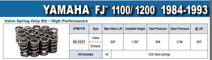 Spring Valve SET/16 Yamaha Fj, Fj 1100/1200 1984-1993, Kibblewhite 80-1017, Road