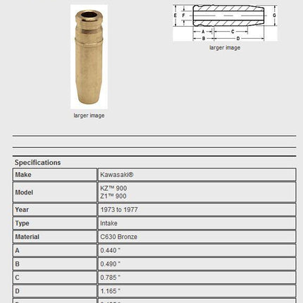 Valve Guide Intake Z1 900R, Kibblewhite 40-0479 +0.002