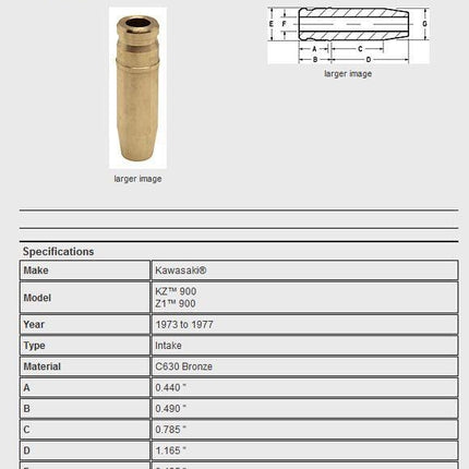 Valve Guide Exhaust Z1 900R, Kibblewhite 40-0483 +0.002
