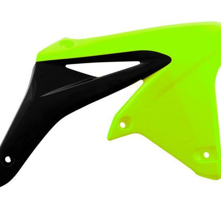 Radiator Scoops 10-16 RMZ250, Rtech OEM R-CVRMZGFNR10, Neon Yellow / Black