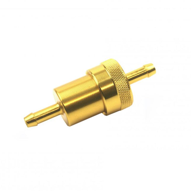 Inline Fuel Filter Alloy 6mm 1/4 Gold With Cleanable Filter