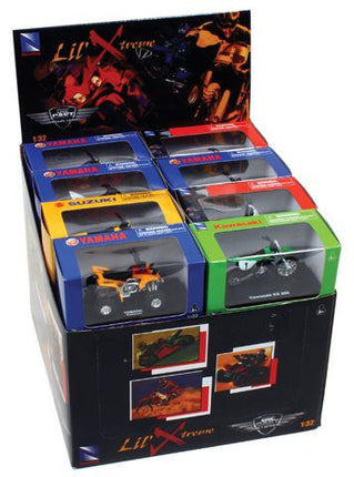 Model Die Cast Dirt Bike / ATV Assortment, 8 Styles, 12 Dirt Bikes & 12 Atvs, Scale 1:32, Newray 06227 06227C