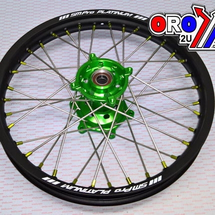 19x1.85 Wheel Kx/kxf Bk/gn/gn, MX-2010 Black Rim, Green Hub, SP05305825105 Green Nipples