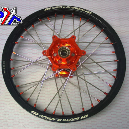 19x1.85 Wheel KTM Blk/org/org, MX-5012 Black Rim, Orange Hub, SP05206820106 G/rim O/nipples