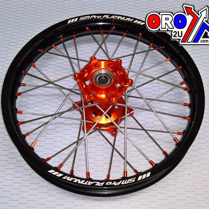 19x1.85 Wheel KTM Blk/org/org, MX-5012 Black Rim, Orange Hub, SP05206820106 G/rim O/nipples
