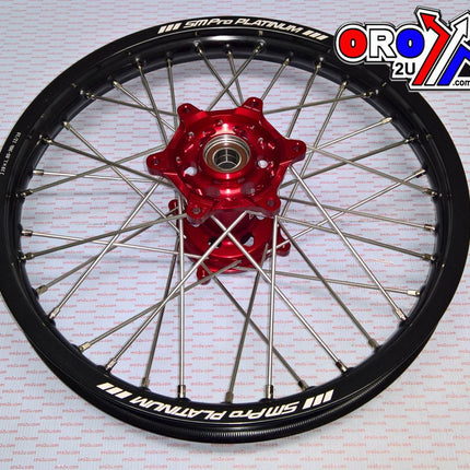 19x1.85 Wheel RMZ 07-23 Platinum, MX-3011 Gloss Black Rim, Gloss Red Hub, SP063.03.82.01.99 Gloss Rim