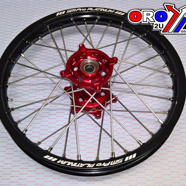 19x1.85 Wheel RMZ 07-23 Platinum, MX-3011 Gloss Black Rim, Gloss Red Hub, SP063.03.82.01.99 Gloss Rim