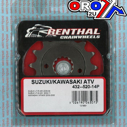 Front Sprocket Renthal 432, Suzuki/kawasaki ATV 432--520-14P, 432--520-14P