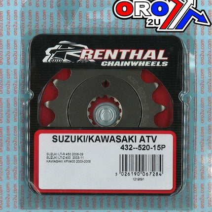 Front Sprocket Renthal 432, Suzuki/kawasaki ATV 432-520-15, 432--520-15GP