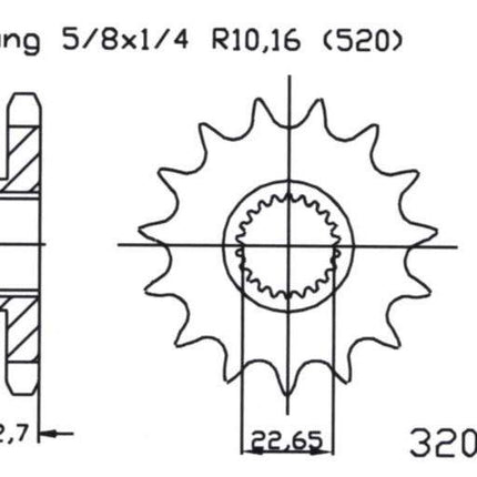 Front Sprocket 13 [JTF3222.13] 520, OEM 0221041 Bronco AT-03275