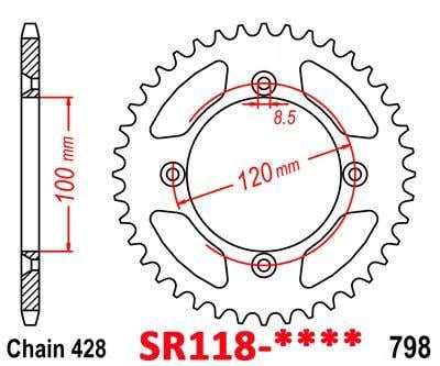 Mino Rear Sprocket Alloy Black 798, Mino 25-605-428-47