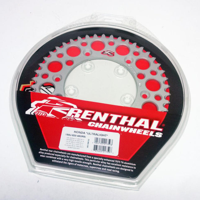 Rear Sprocket Alloy Renthal, Ultralite 154U-520-46GRSI Silver