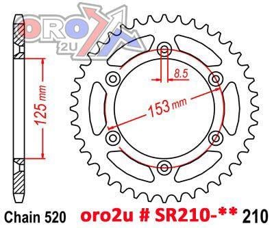 Mino Rear Sprocket Alloy Red 210, 25-554-50 Red